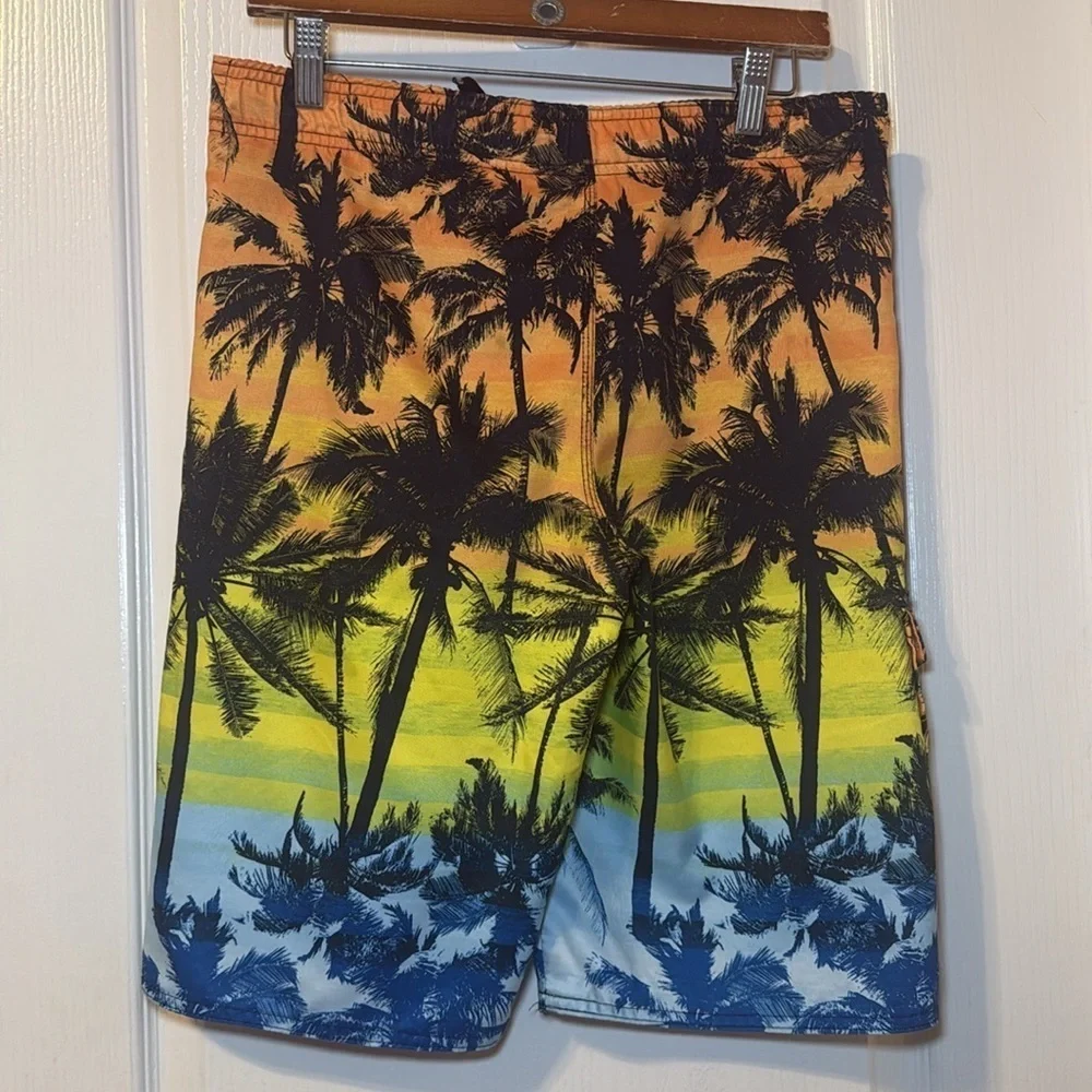 Hang Ten Boy's Multi Tropical Print Ombre Board Shorts  Size Boys Large EUC